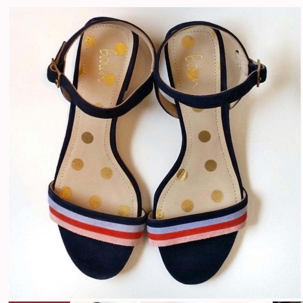 Boden Navy Sandals with Red, Pink & Blue Striped Accent